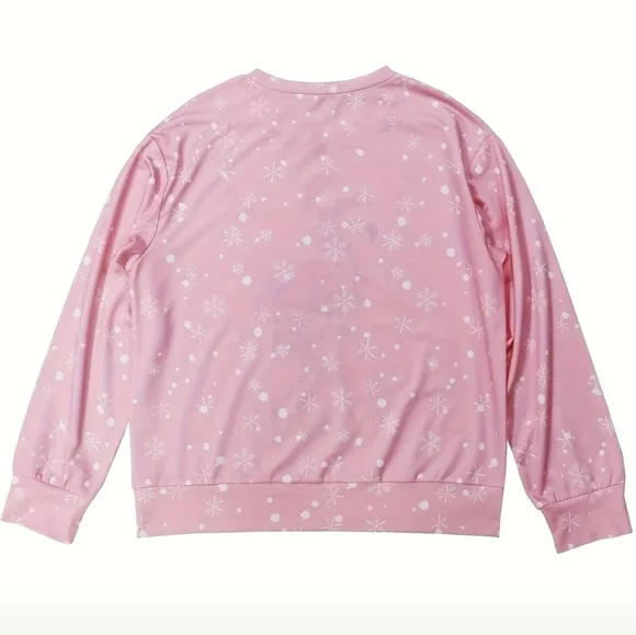 Holiday Lights Flamingo Print Long Sleeve Pullover Tee Sweater lightweight - Picture 2 of 7